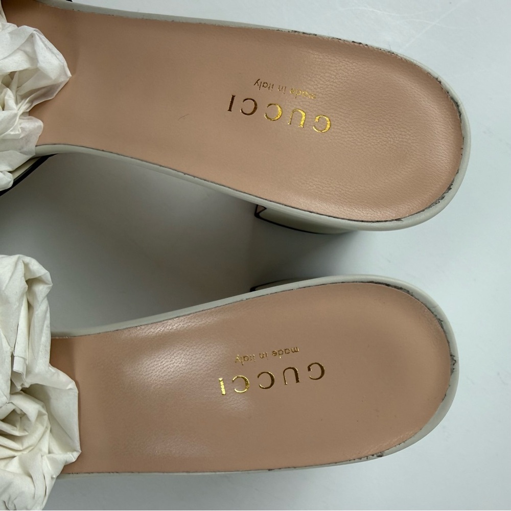 Gucci Sierra GG Slide Sandals Womens 39.5 US 9.5 Mystic White Heels Leather NEW - Picture 9 of 16